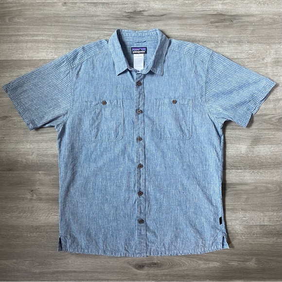 Patagonia Other - Patagonia Hemp Short Sleeve Striped Button Down Shirt L